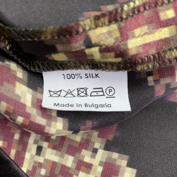 DRIES VAN NOTEN Size 4 Black Yellow Brown Silk Abstract Long Sleeve Dress Top - Picture 7 of 7